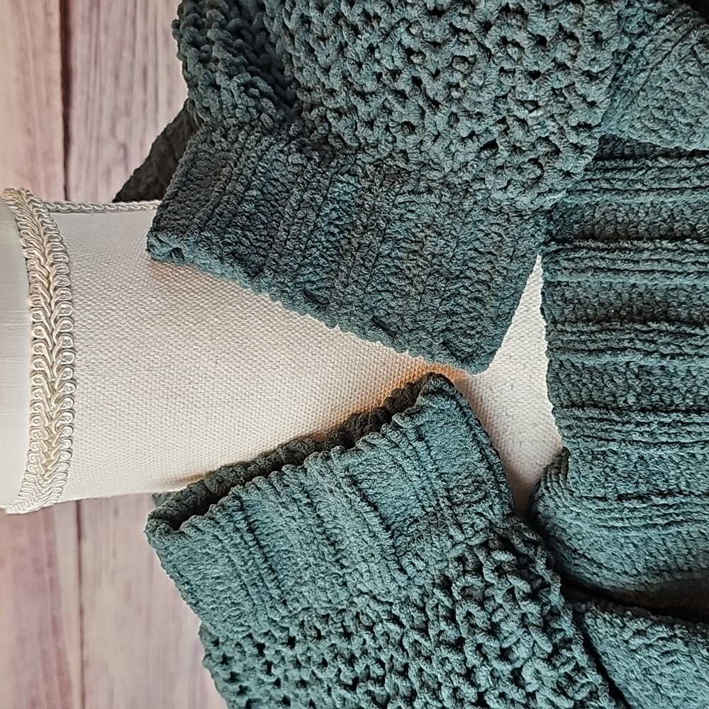GRACE PINE GREEN LOOSE KNIT CHUNKY COWELNECK PULLOVER SWEATER - Picture 8 of 12